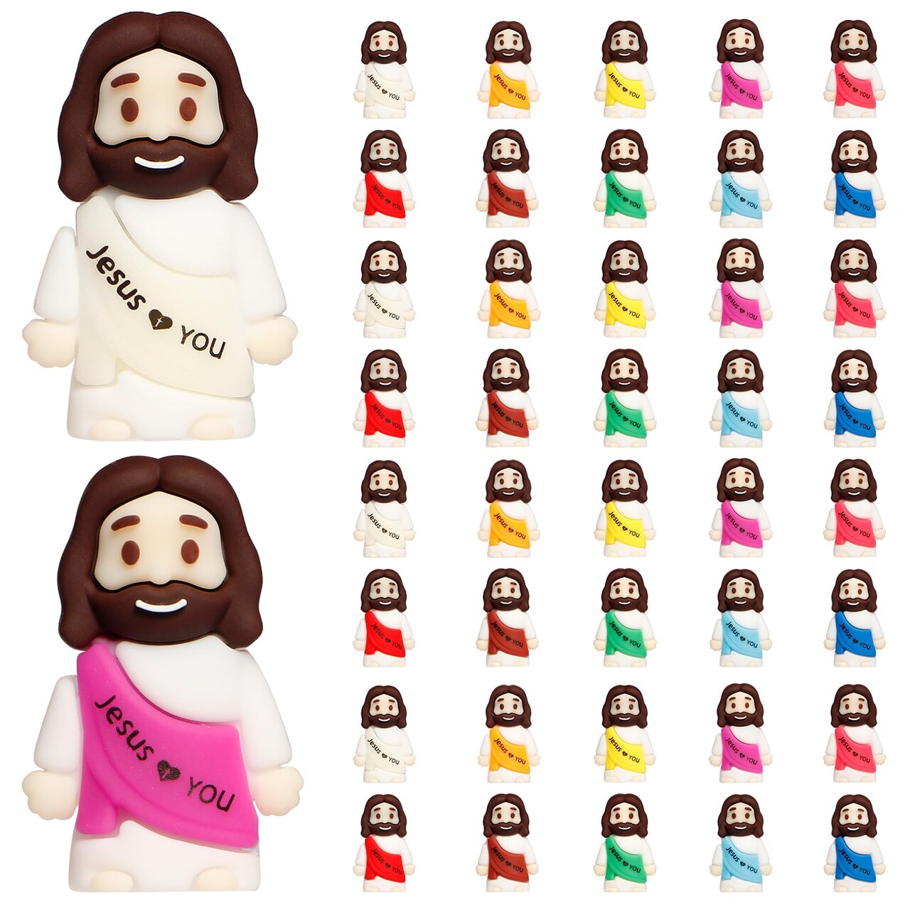 40PCS Little Jesus Figures, 10 Color Tiny Jesus Figurines in Bulk, Mini Jesus Figure Religious Gifts, Christian Mothers Day Teacher Appreciation Gifts for Kids Women Mom (40PCS)